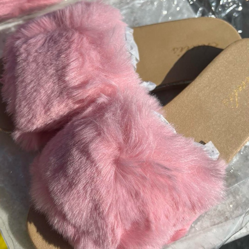 Pink Faux Fur Slide Sandals